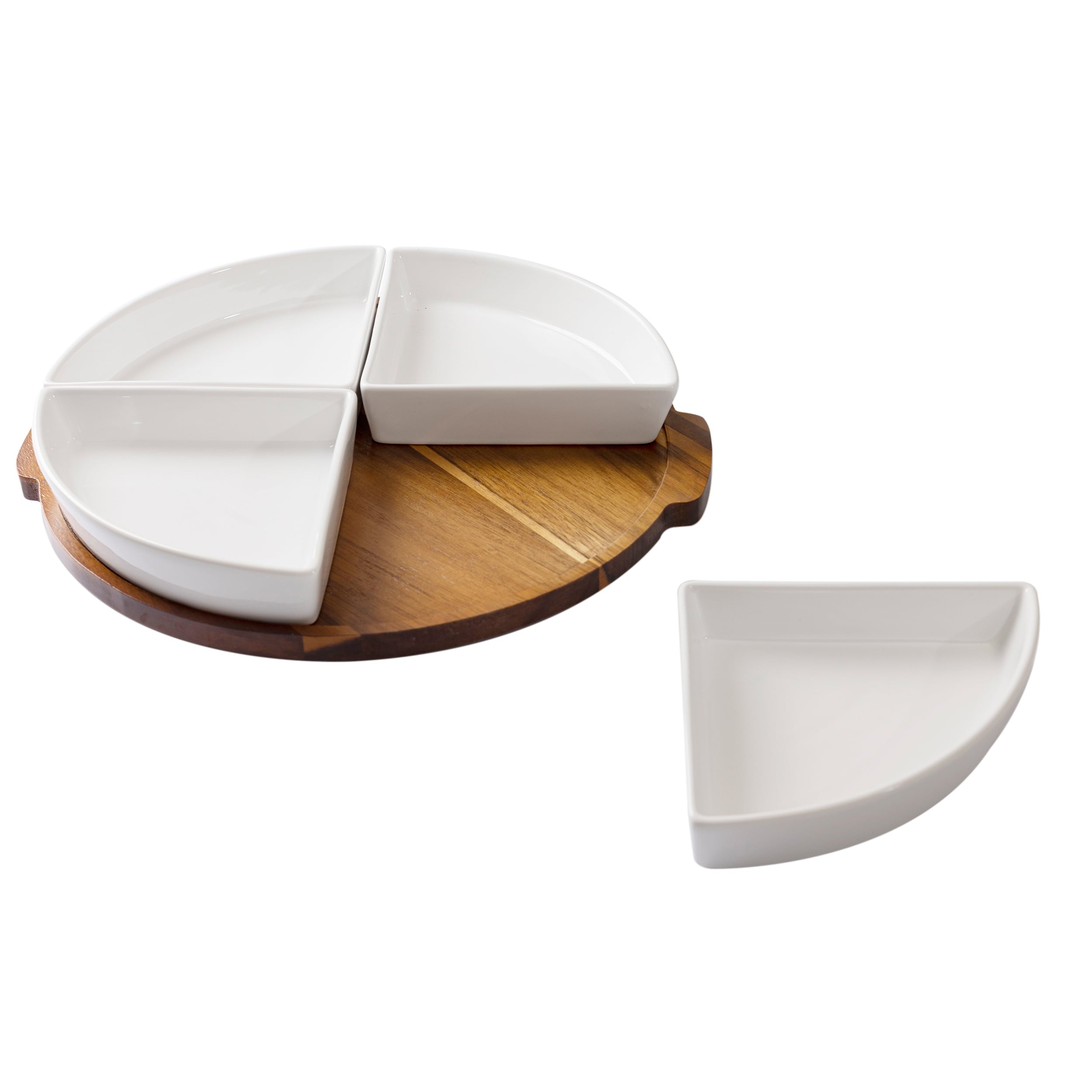  Acacia and Stoneware 5pc Lazy Susan Set, 15.35INW x 14.17IND x 2.8INH