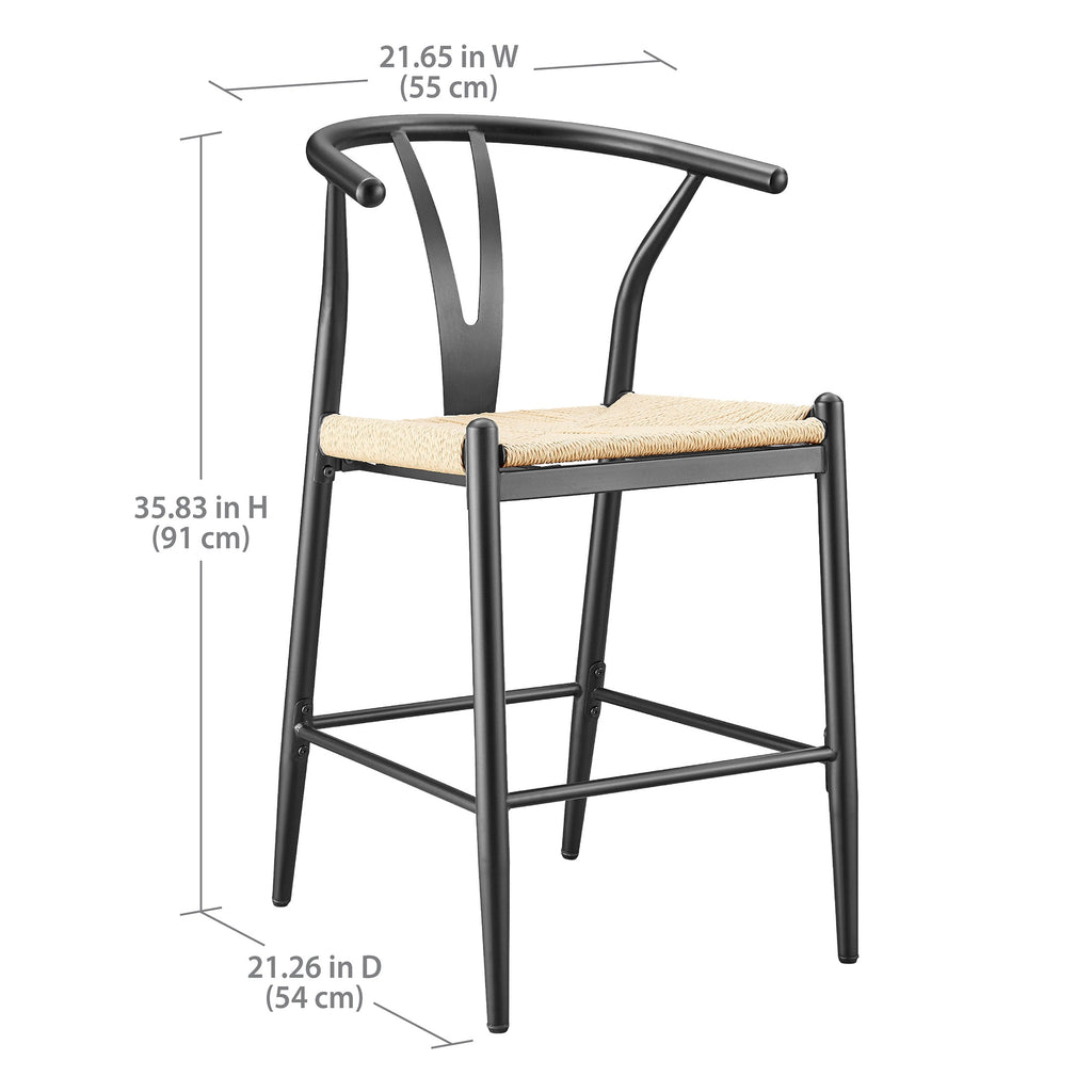  Springwood Wishbone Metal Counter Bar Stool, 2 Pack, Black Color for Indoor
