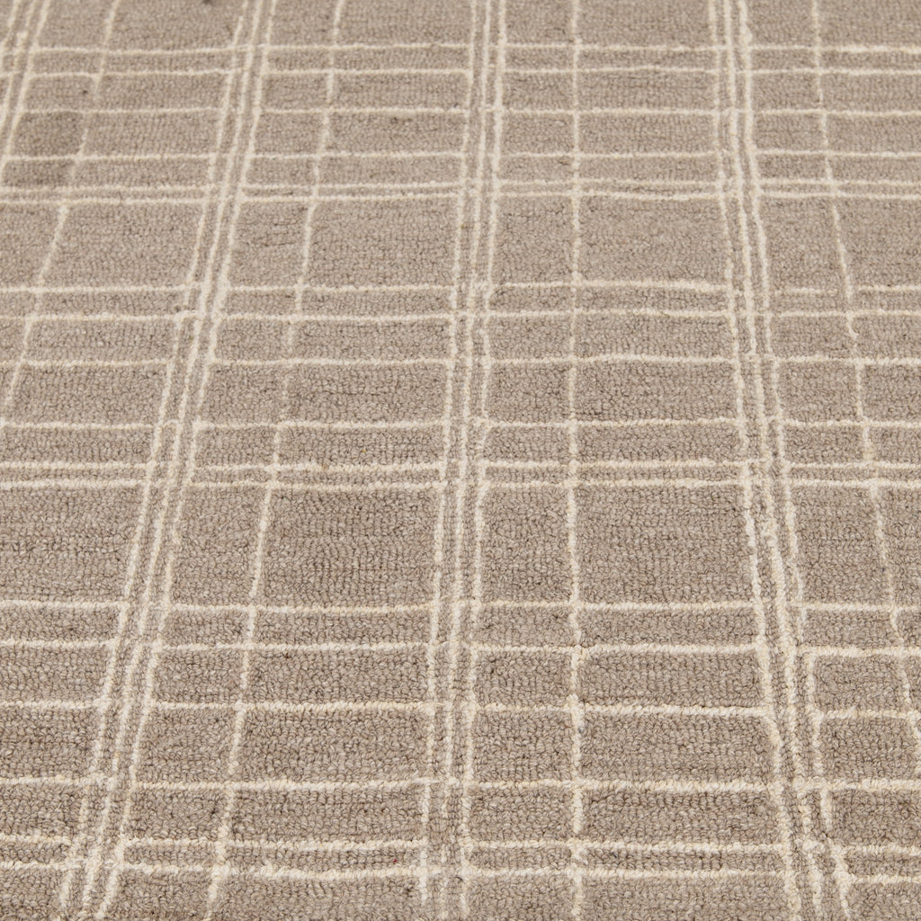  Beige Plaid Wool Indoor Area Rug, 7'10"x9'10"