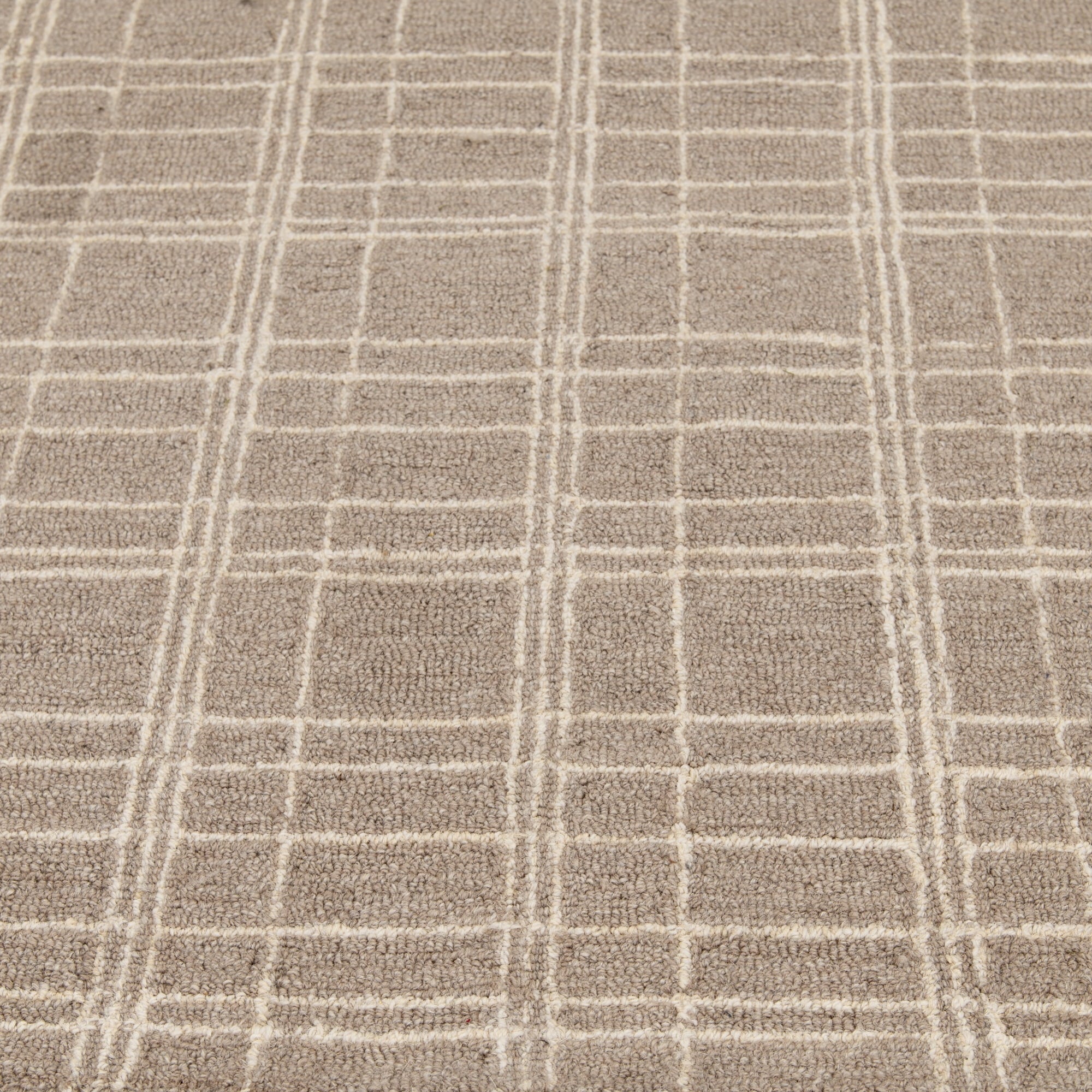  Beige Plaid Wool Indoor Area Rug, 7'10"x9'10"