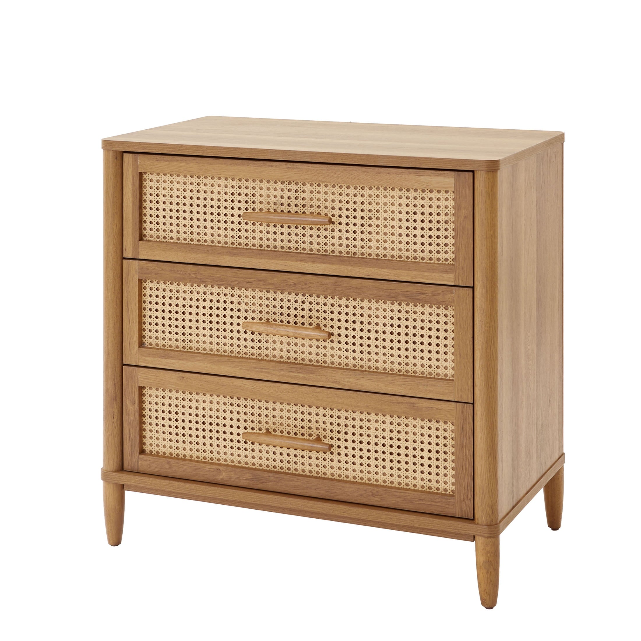  Springwood Caning 3-Drawer Nightstand with USB, Light Honey finish