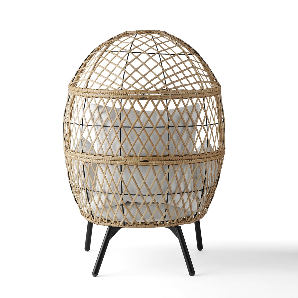  Ventura Boho Outdoor Wicker Stationary Kid's Egg Chair, Tan