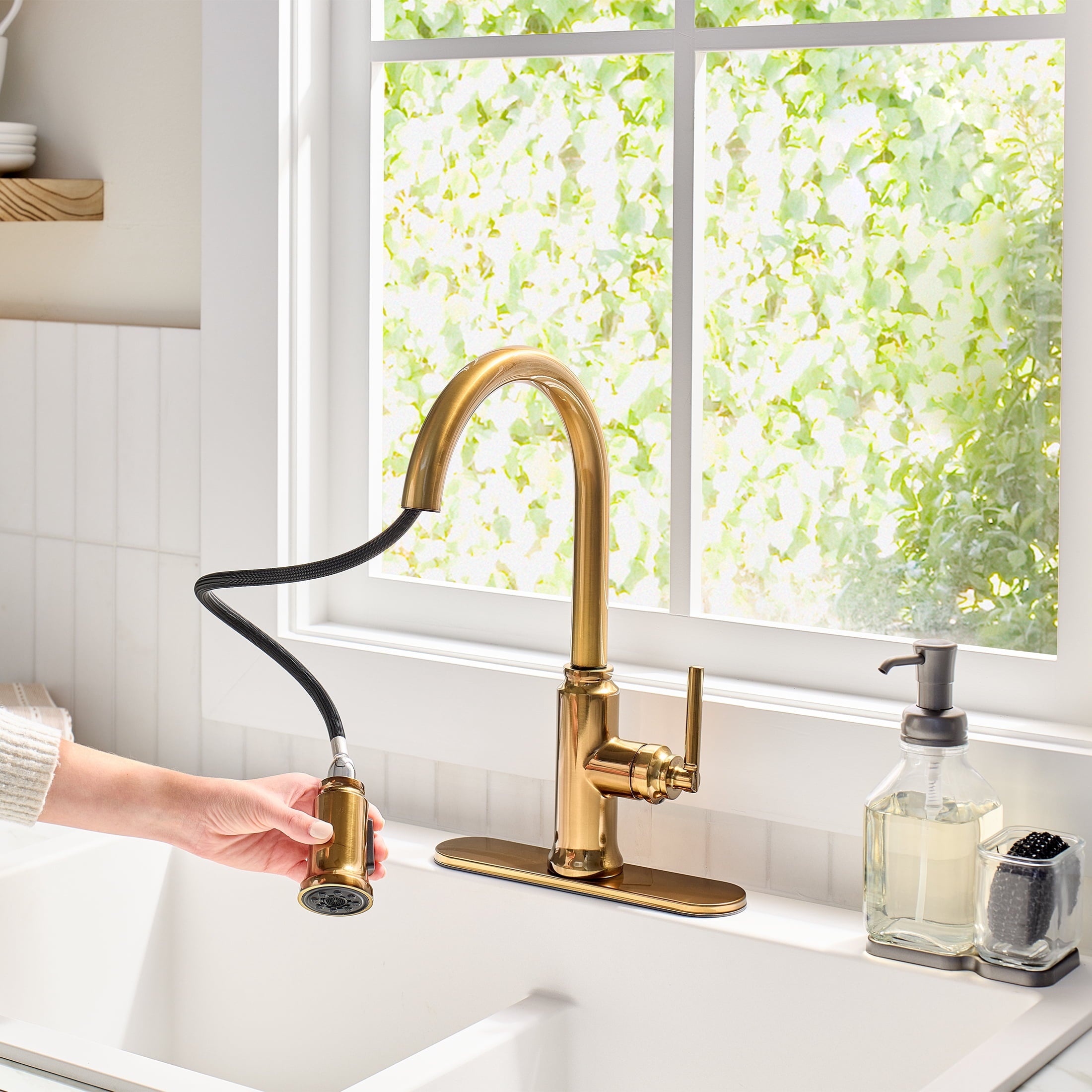  Modern Heirloom Pull Down Kitchen Faucet, Heritage Gold