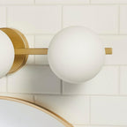  Modern Vanity Light, Brass Finish, Frosted Glass Shades, T6 LED Bulbs