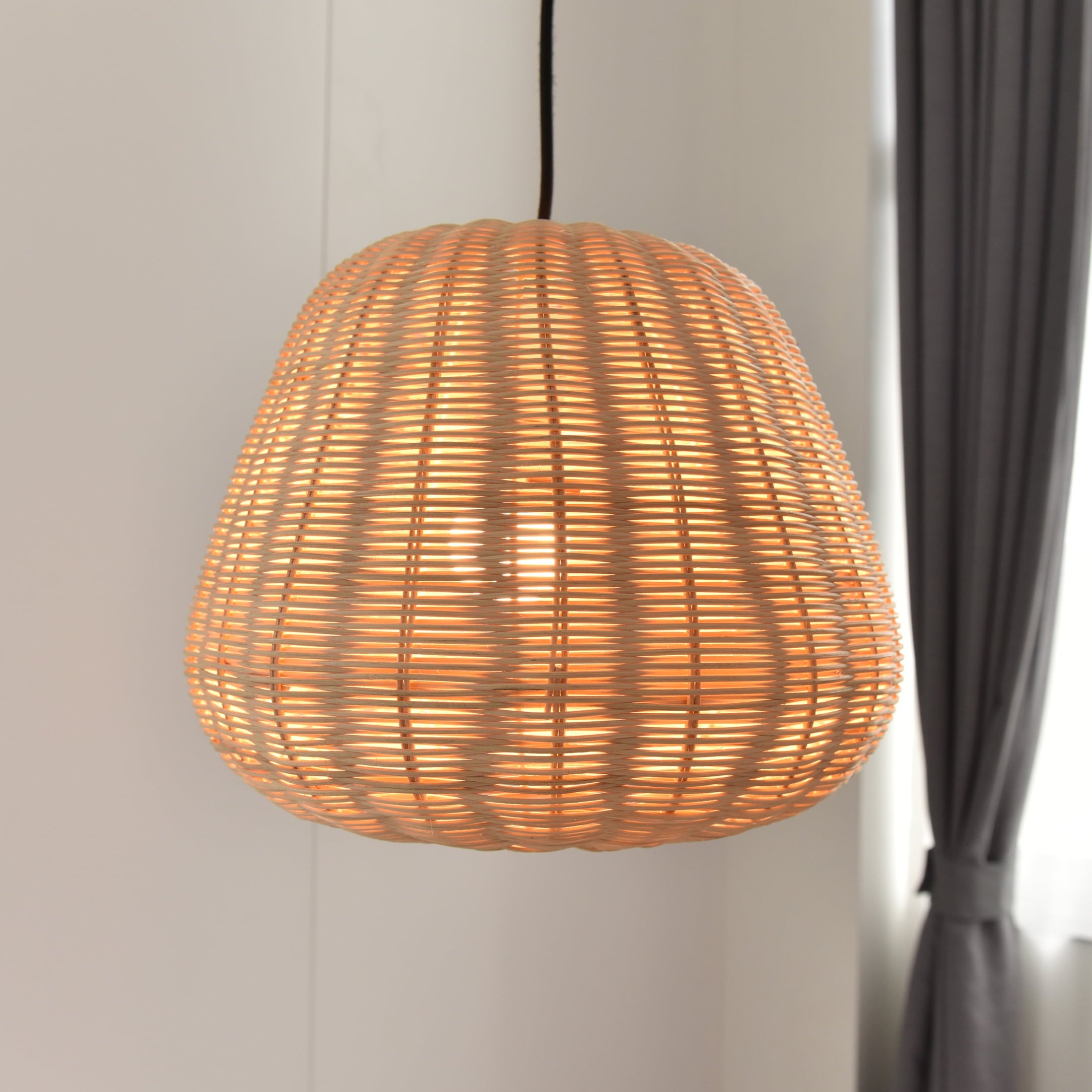  50" Natural Woven Pendant LED A19 1-Light Bulb 8W(60W Equiv), Matte Black