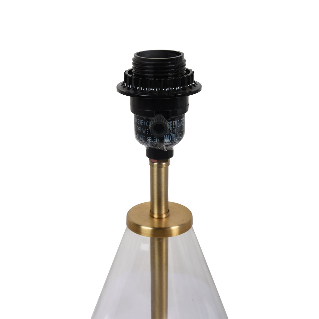  18" Clear Glass Table Lamp with Brass Metal Base and Beige Shade