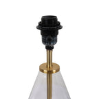  18" Clear Glass Table Lamp with Brass Metal Base and Beige Shade