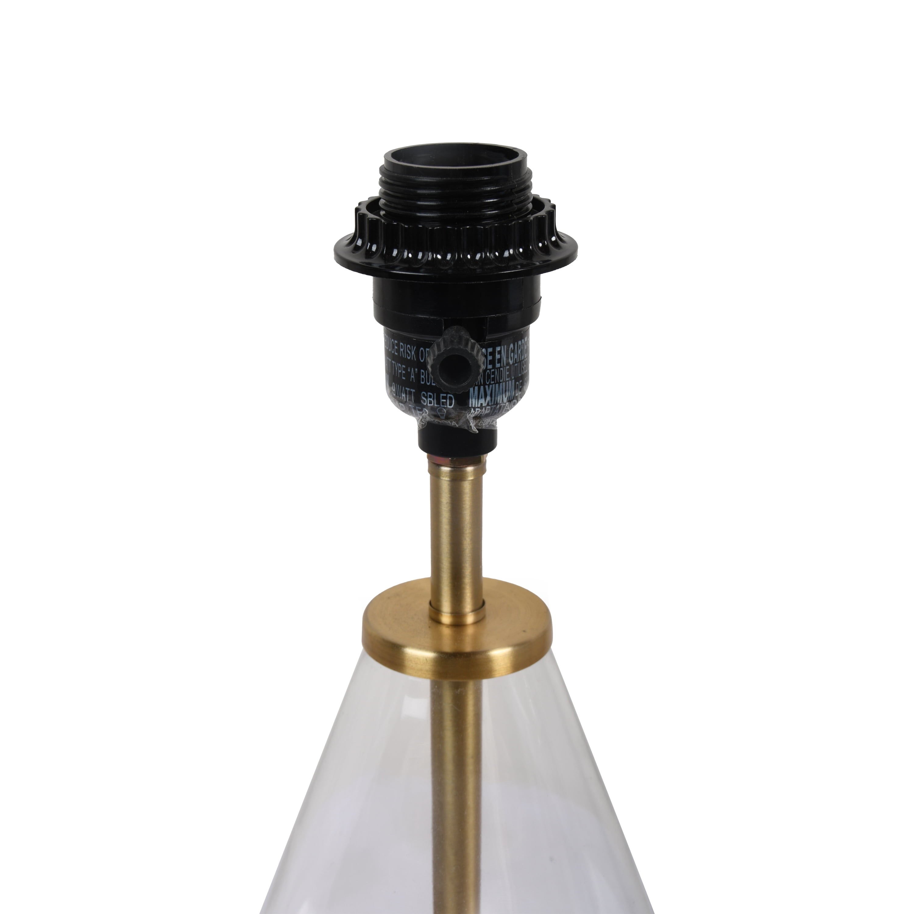  18" Clear Glass Table Lamp with Brass Metal Base and Beige Shade
