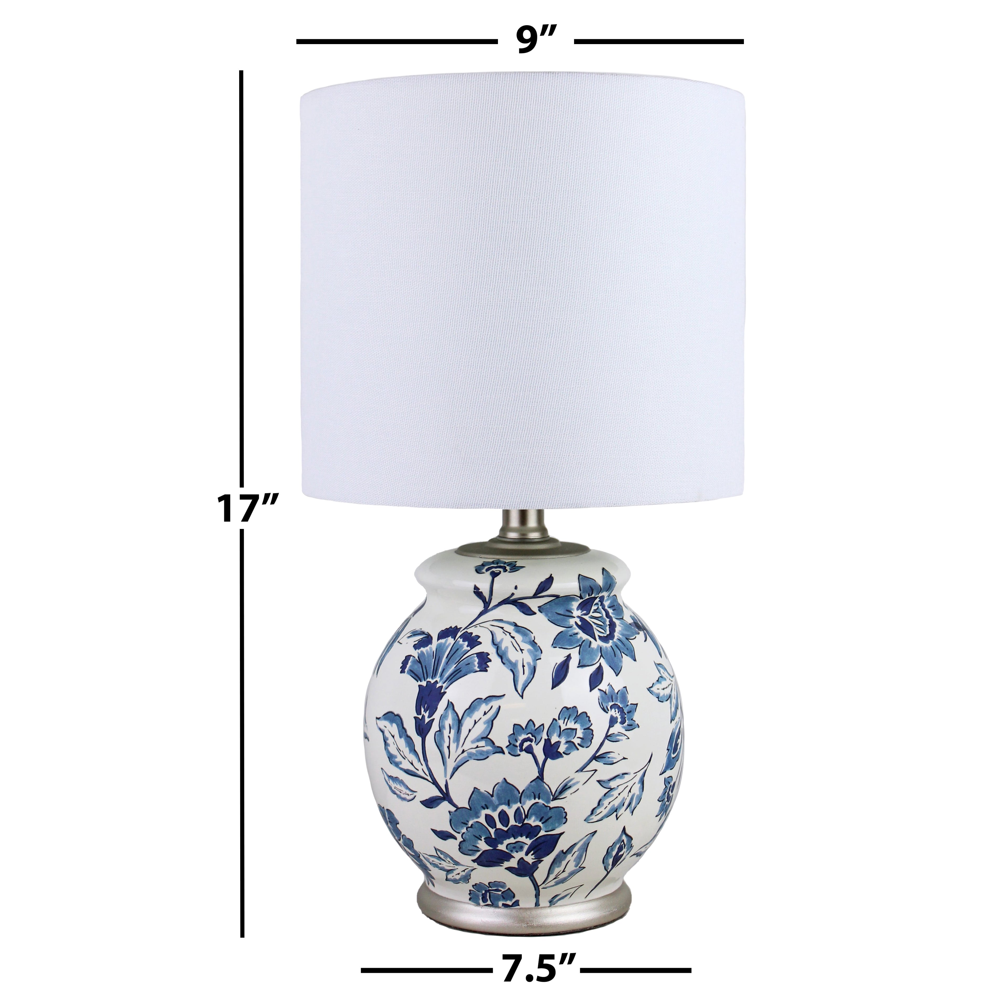  Floral Ceramic Lamp with Shade, 17"