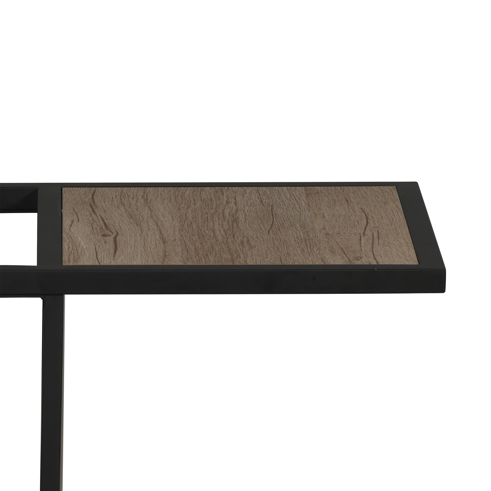  54"  Matte Black Metal Floor Lamp with Faux Wood Table and Magazine Rack