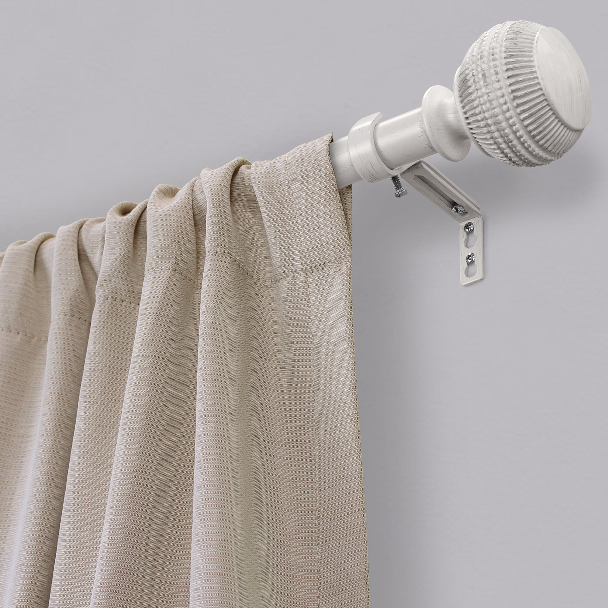  1" Textured Knob Curtain Rod, 42-120", White