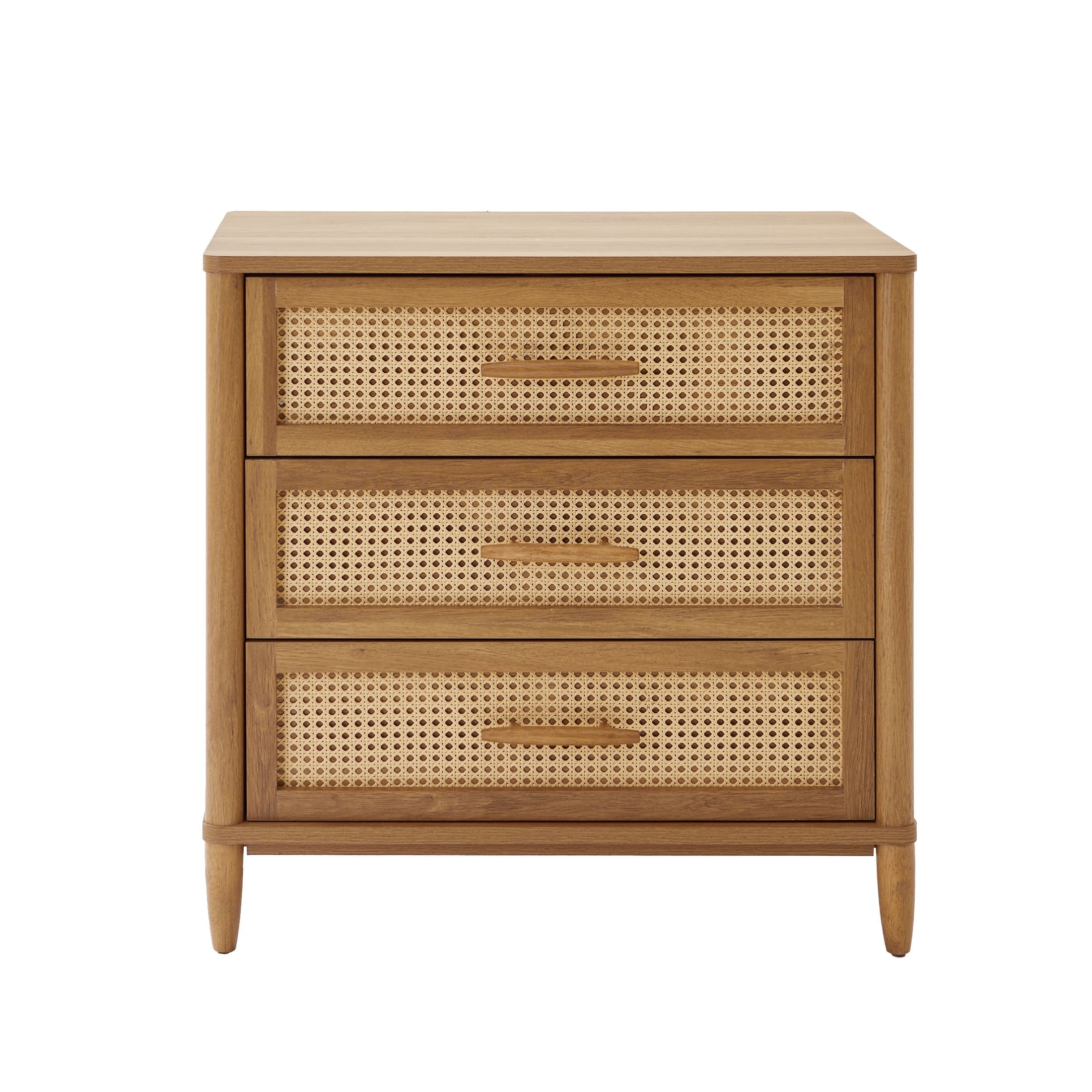  Springwood Caning 3-Drawer Nightstand with USB, Light Honey finish