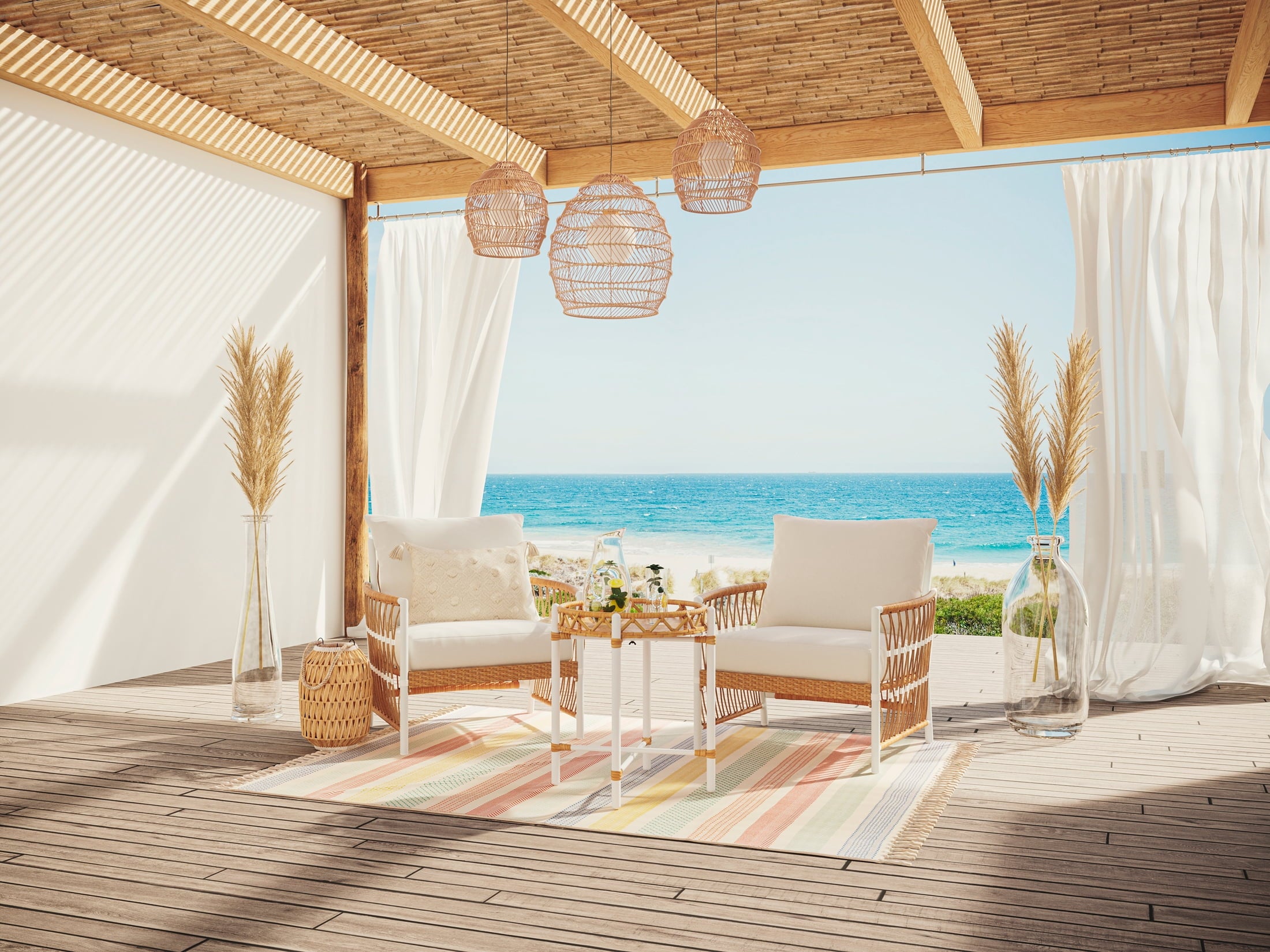  Lilah 2-Pack Outdoor Wicker Lounge Chairs, White