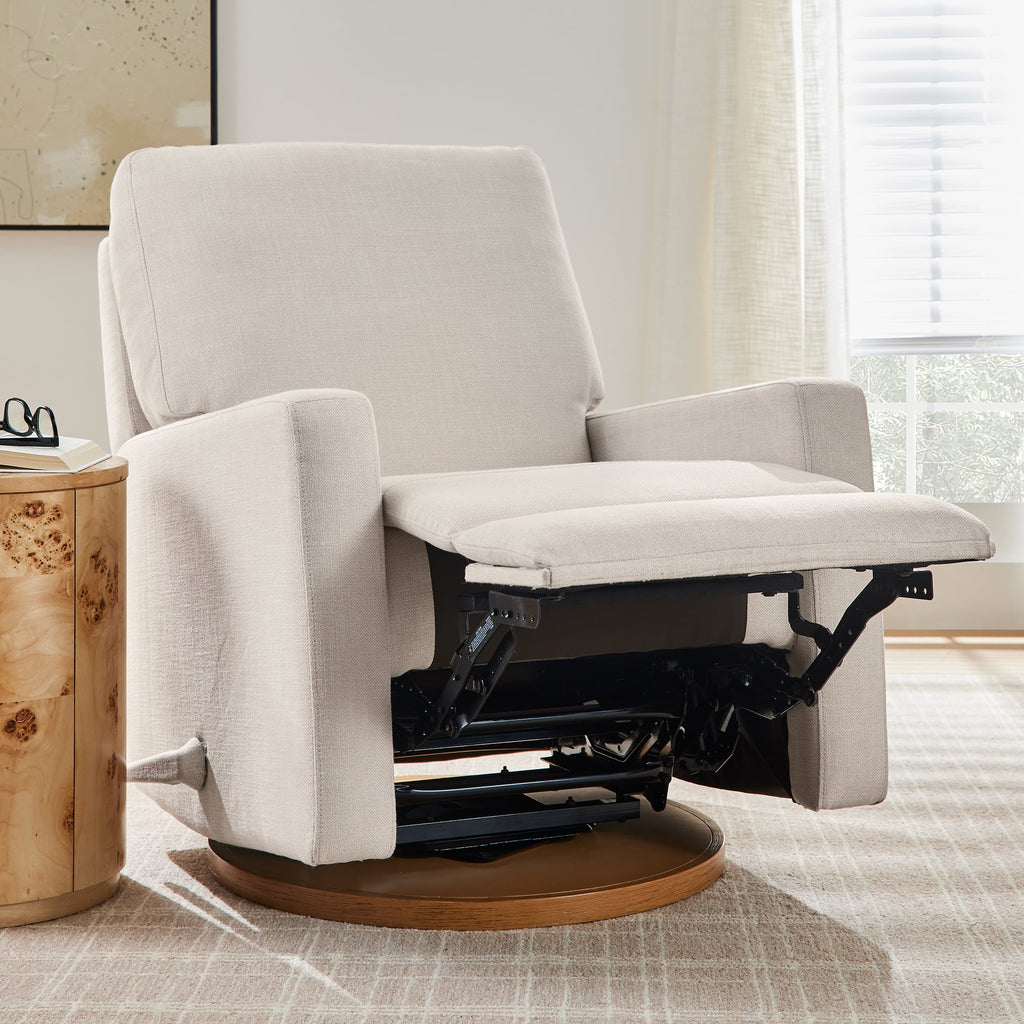  Modern Farmhouse Swivel Glider Recliner, Cream Linen