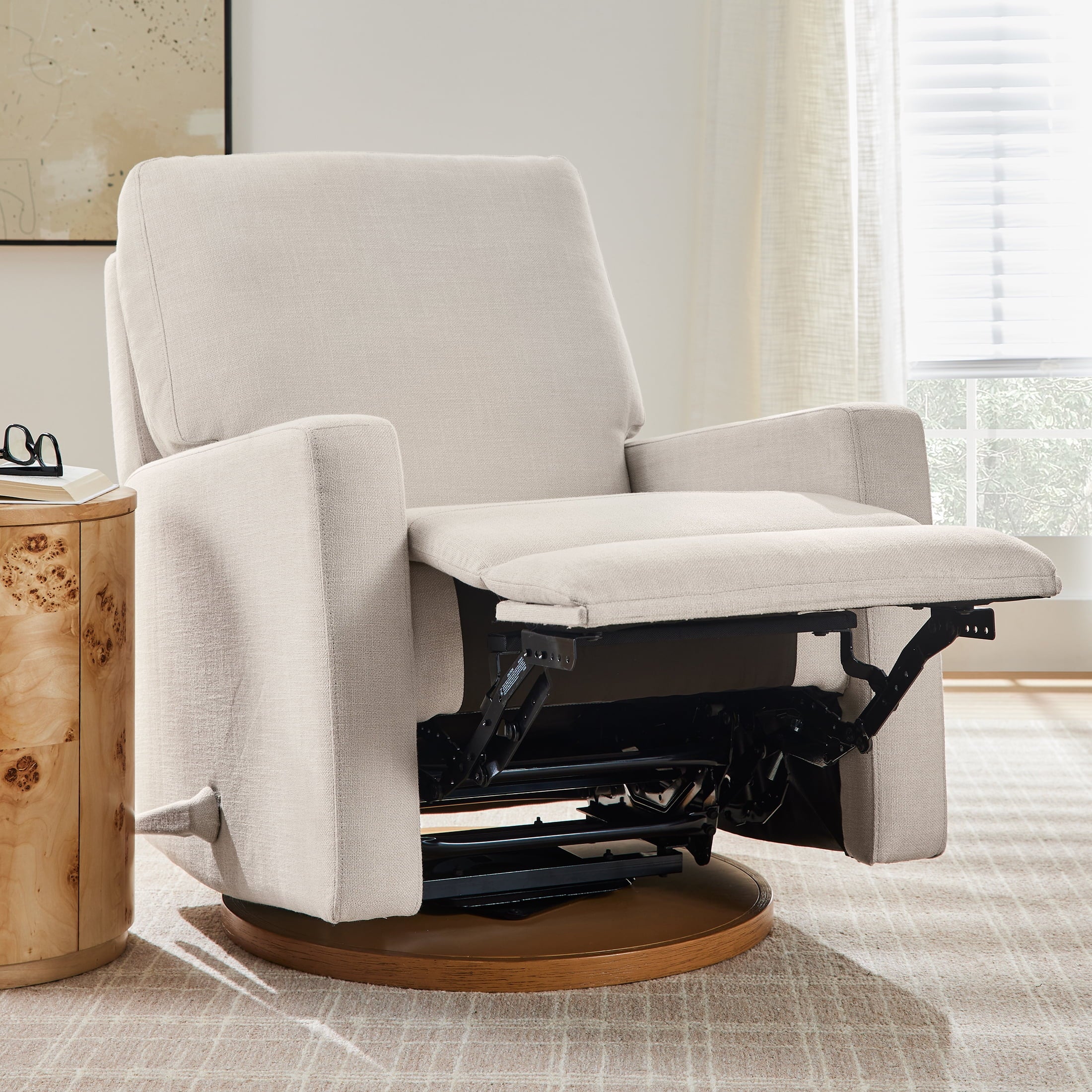  Modern Farmhouse Swivel Glider Recliner, Cream Linen