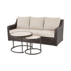  River Oaks Outdoor Sofa & 2 Nesting Tables with Patio Cover, Dark Brown
