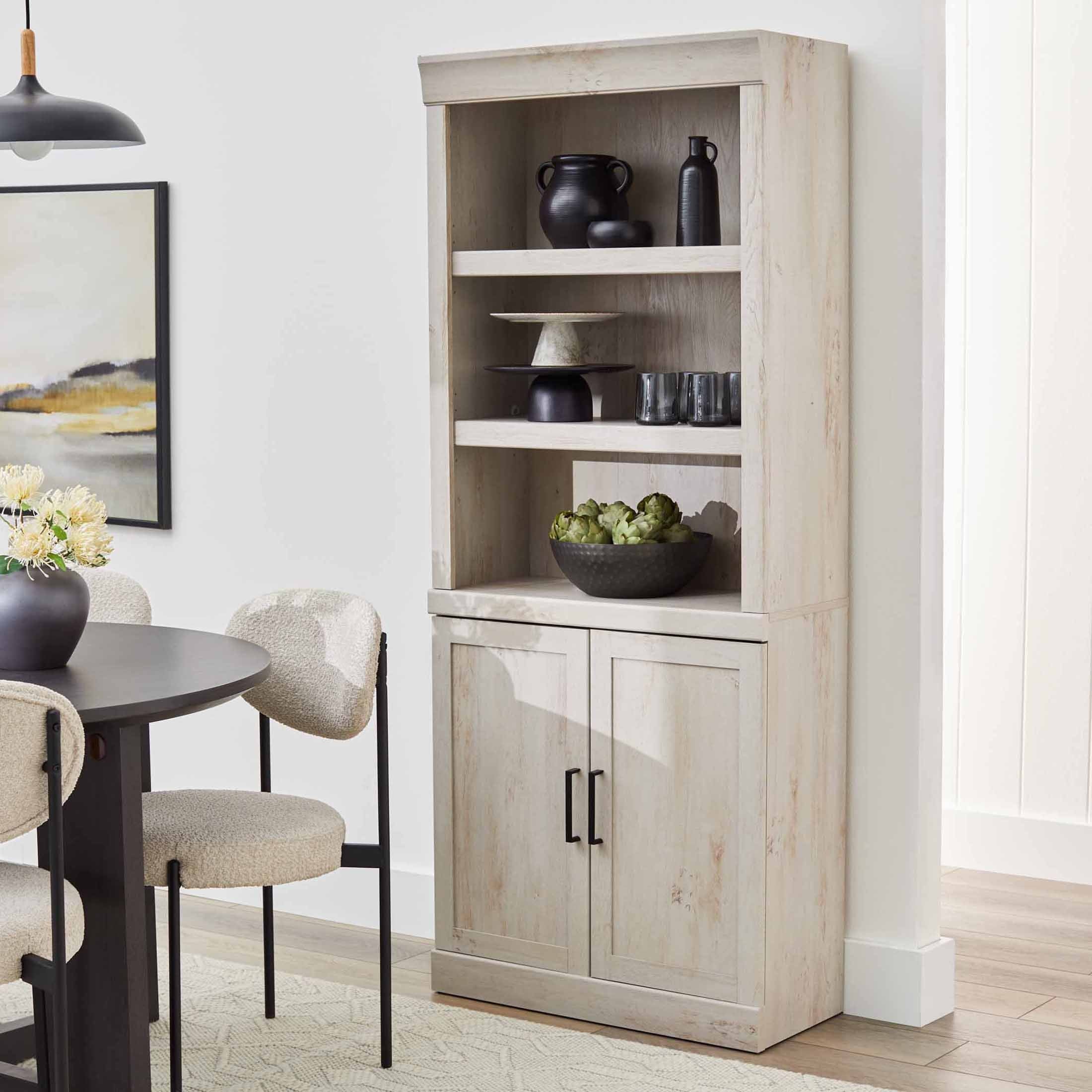  Glendale Bookcase With Doors, Rustic White Finish
