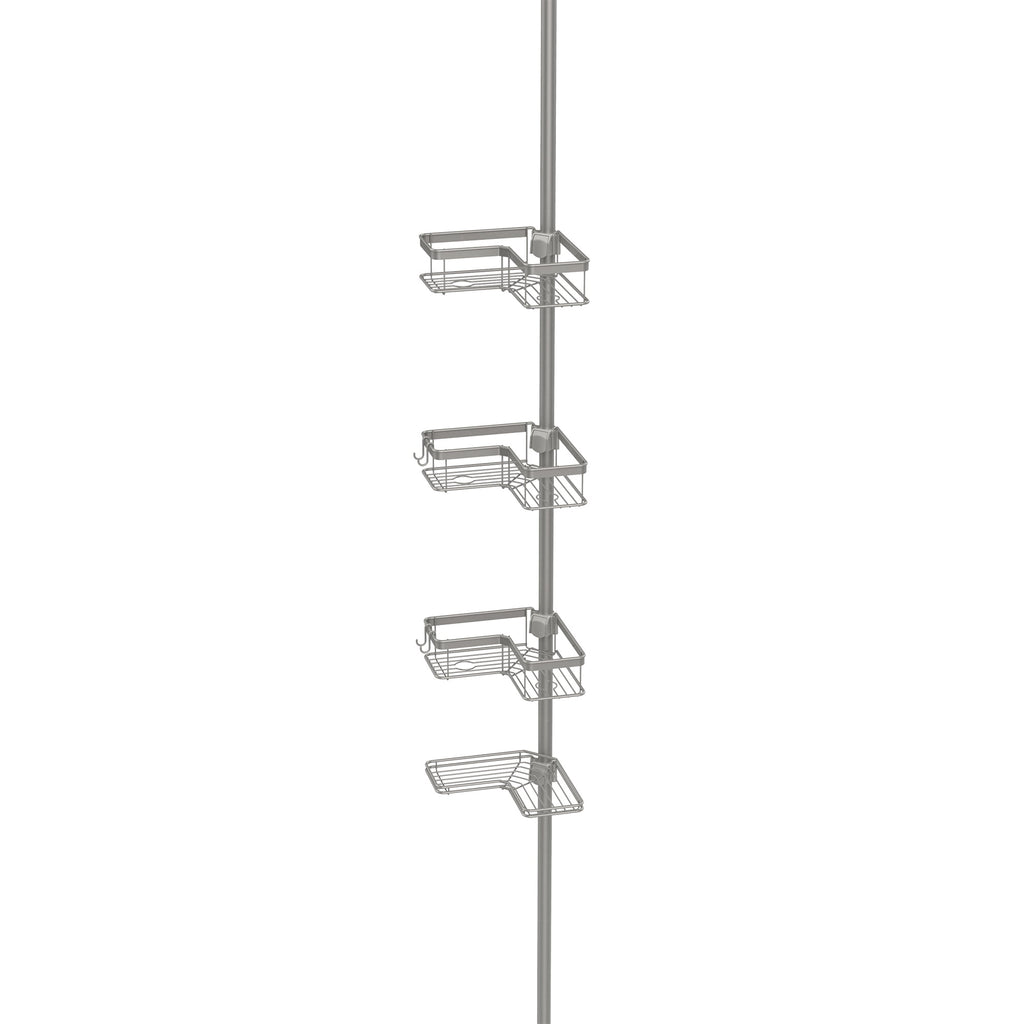  Adjustable Tension Steel Shower Pole Caddy, 4 Shelves, Satin Nickel