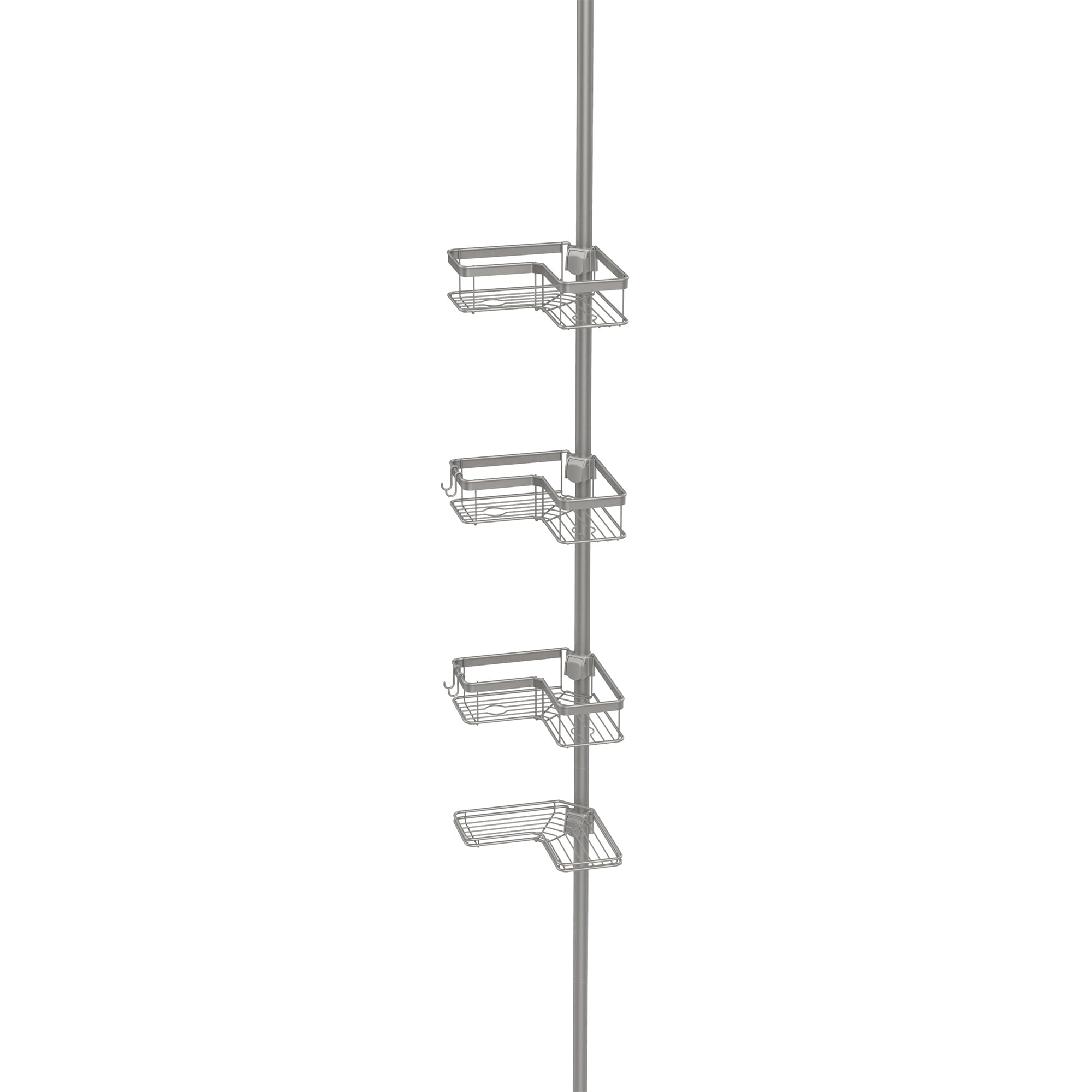  Adjustable Tension Steel Shower Pole Caddy, 4 Shelves, Satin Nickel