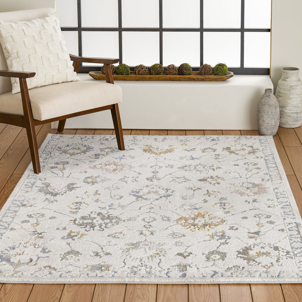 Persian Blooms Silver Indoor Area Rug, 5' x 7'
