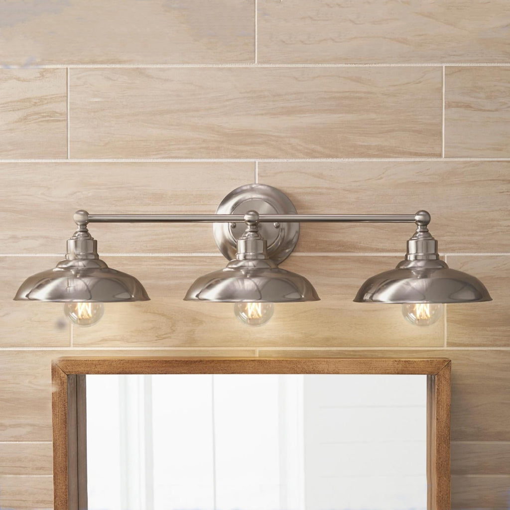  28.5" Farmhouse-Style 3-Head Vanity Light , Satin Nickel Finish, E26 Socketed