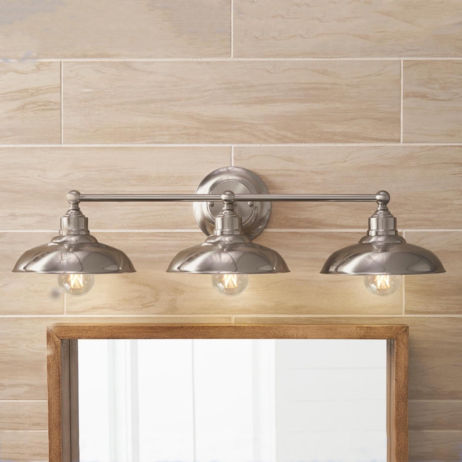  28.5" Farmhouse-Style 3-Head Vanity Light , Satin Nickel Finish, E26 Socketed
