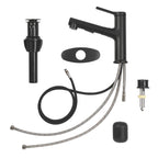  Pull-Out Bathroom Sink Faucet with Pop-up Drain and Optional Deckplate, Matte Black