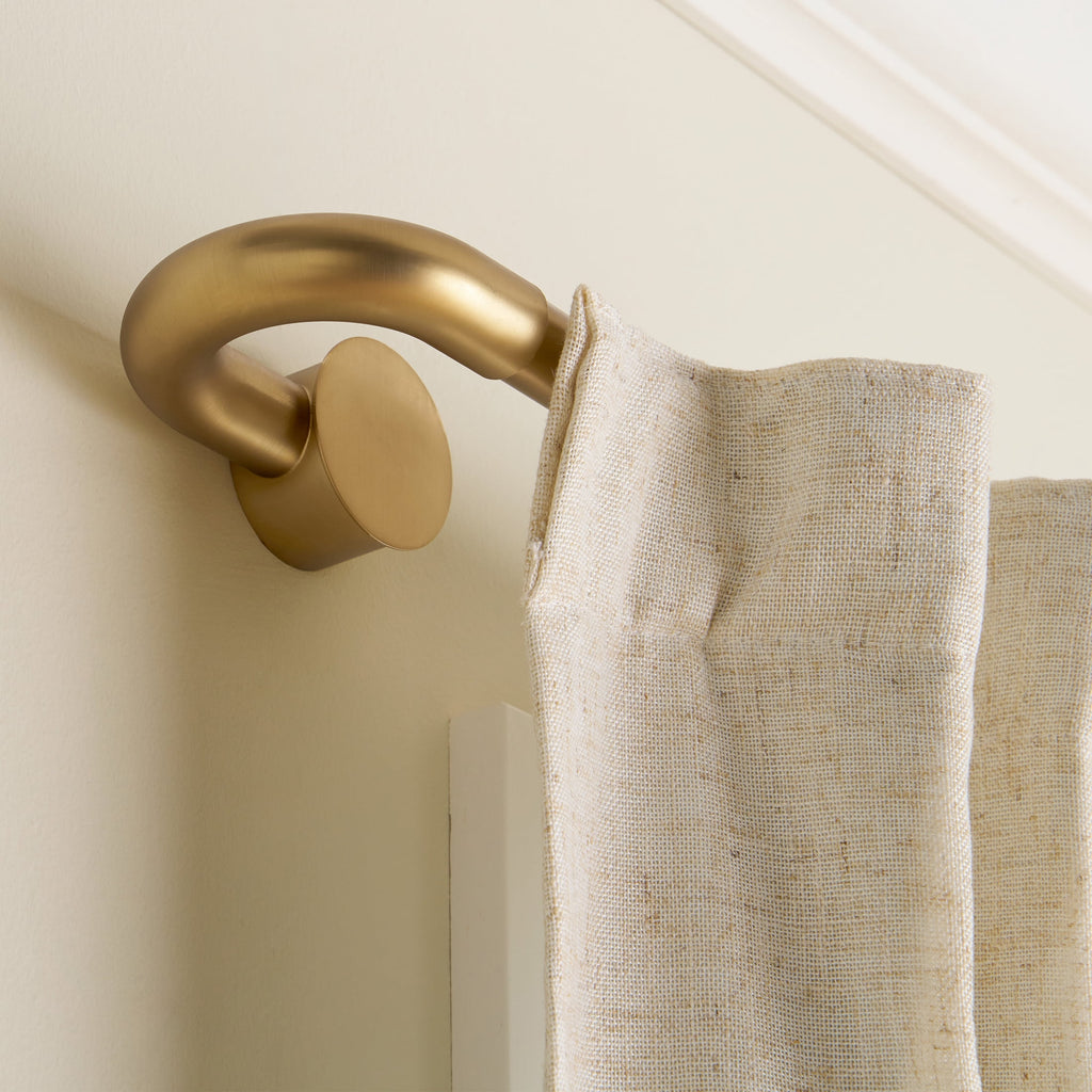  1" Brass Swooping Adjustable Single Curtain Rod, 32-120"