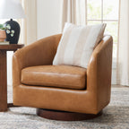  Bradford Wooden Base Swivel Accent Chair, Chestnut Faux Leather