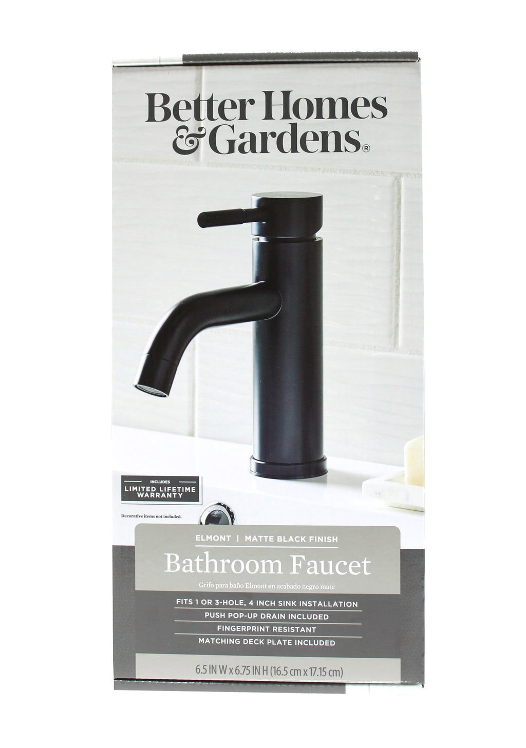  Elmont Single Handle Bathroom Sink Faucet, Matte Black, Includes Push Pop-Up Drain