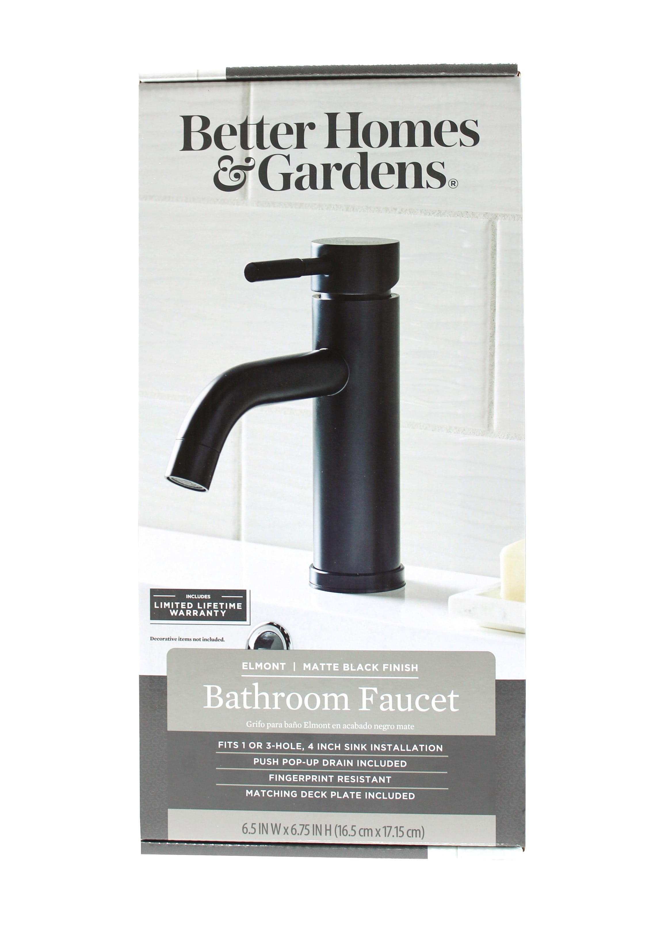  Elmont Single Handle Bathroom Sink Faucet, Matte Black, Includes Push Pop-Up Drain