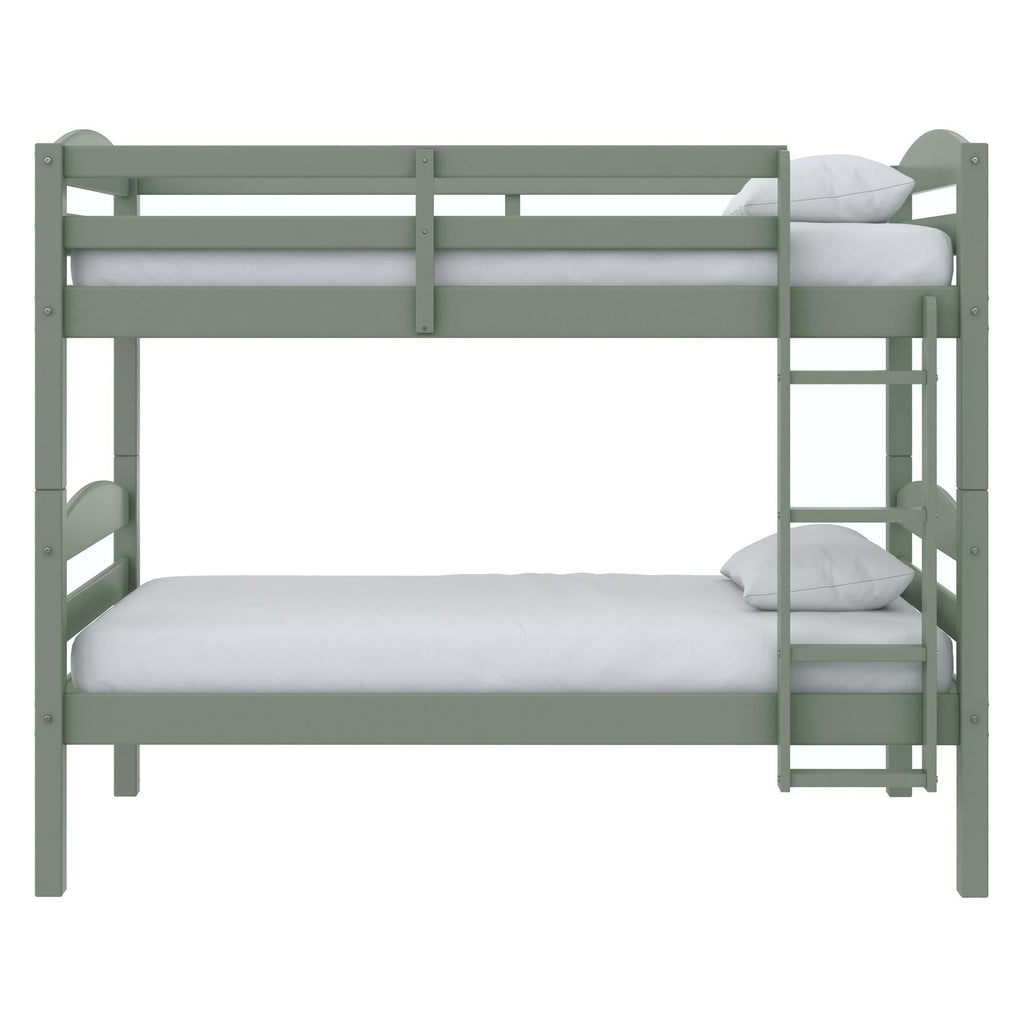 (2 pack)  Leighton Kids Solid Wood Twin-over-Twin Convertible Bunk Bed with Ladder and Guardrails, Sage Green