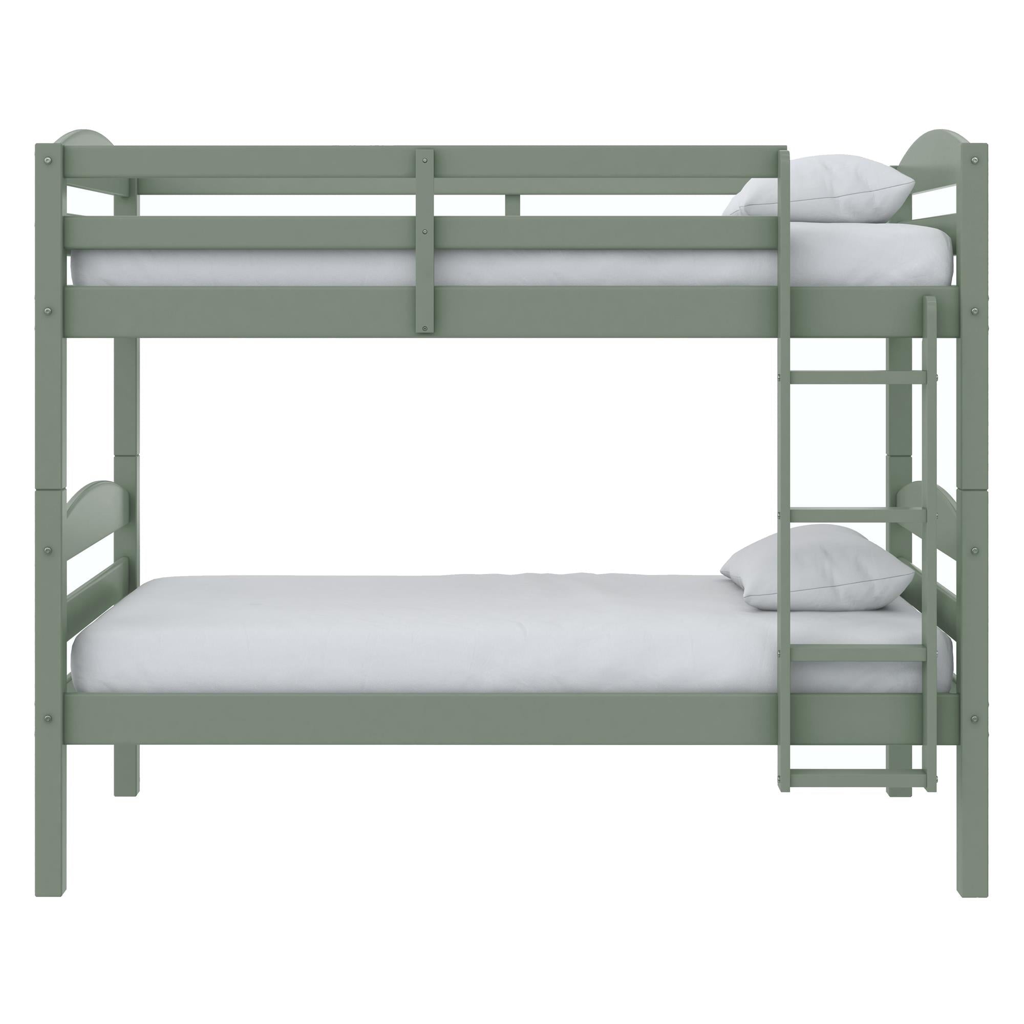 (2 pack)  Leighton Kids Solid Wood Twin-over-Twin Convertible Bunk Bed with Ladder and Guardrails, Sage Green
