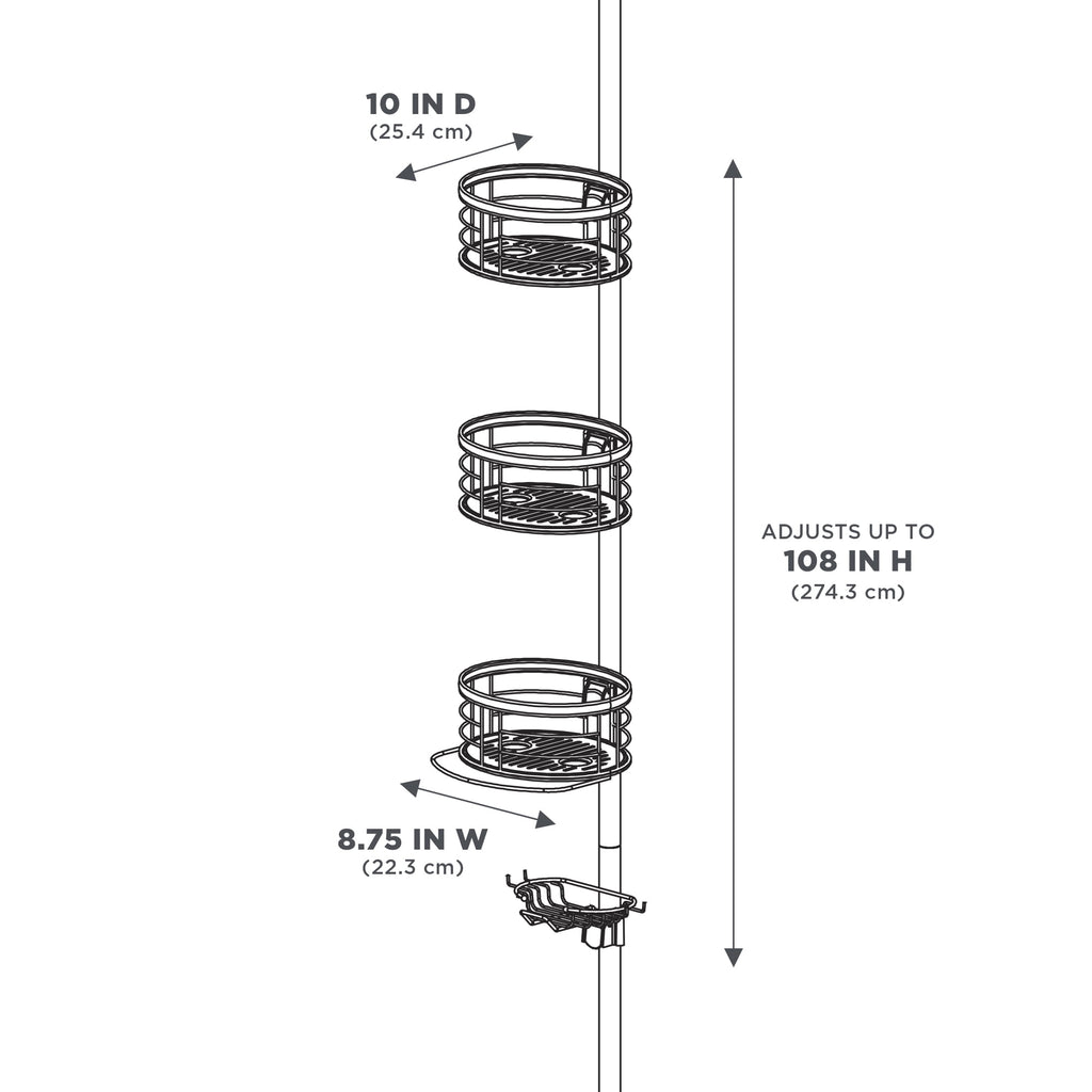  Rust-Resistant Tension Pole Shower Caddy, 3 Shelves, Oil Rubbed Bronze Finish
