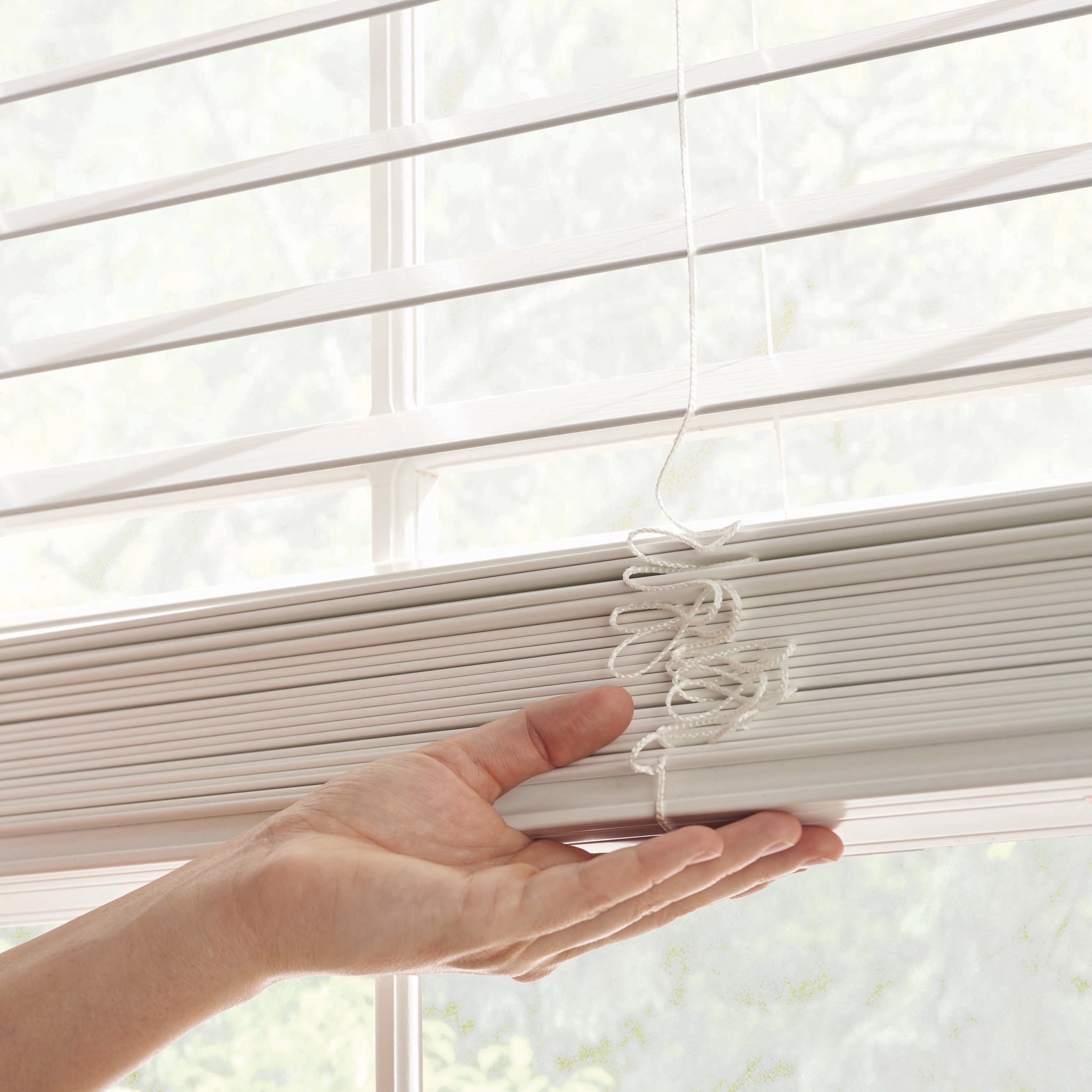  2-inch Cordless Faux Wood Horizontal Window Blinds, White, 39X64