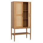 Springwood Caning Storage Accent Cabinet, Light Honey Finish