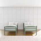 (2 pack)  Leighton Kids Solid Wood Twin-over-Twin Convertible Bunk Bed with Ladder and Guardrails, Sage Green