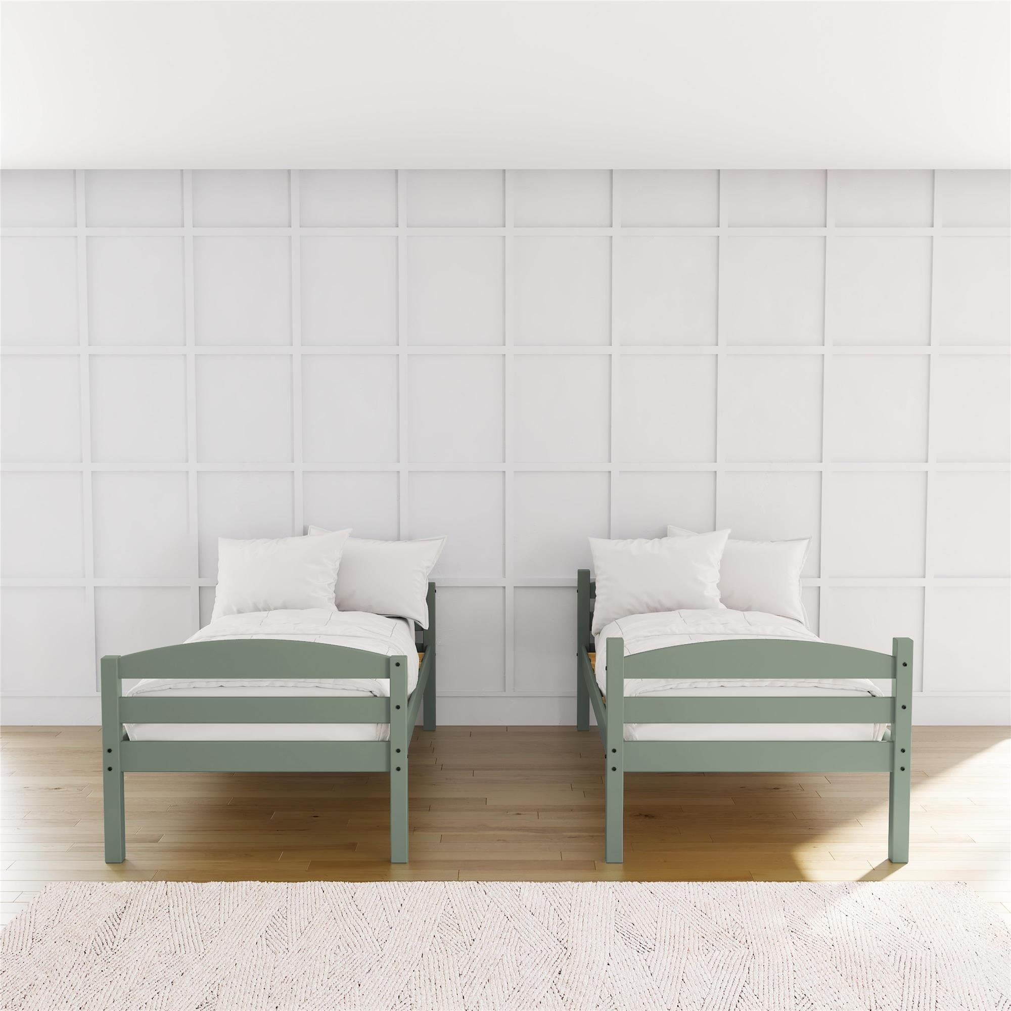 (2 pack)  Leighton Kids Solid Wood Twin-over-Twin Convertible Bunk Bed with Ladder and Guardrails, Sage Green