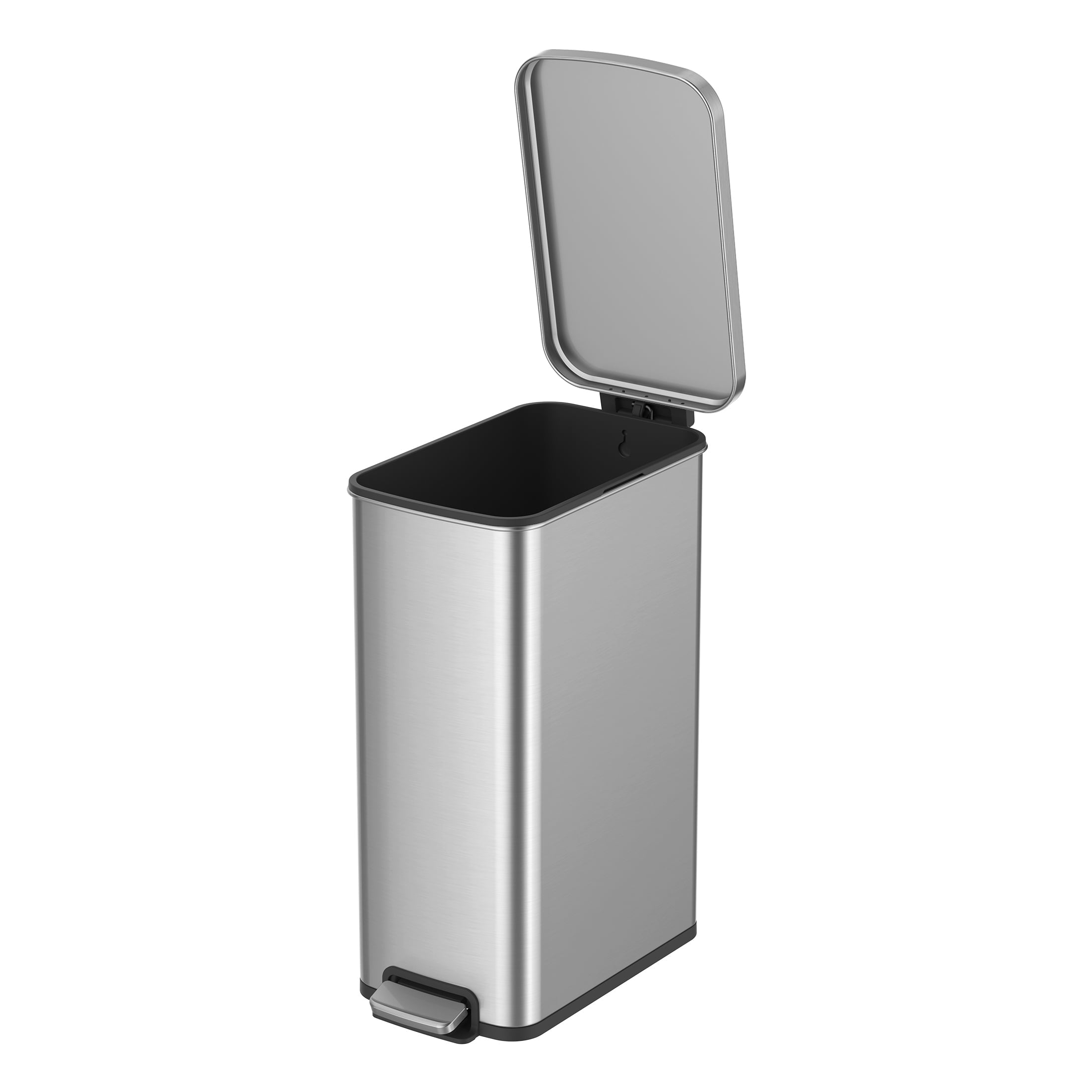  Kitchen Trash Can, 13.2 Gallon Stainless Steel Slim Step Garbage Bin with Soft Close Lid, Silver