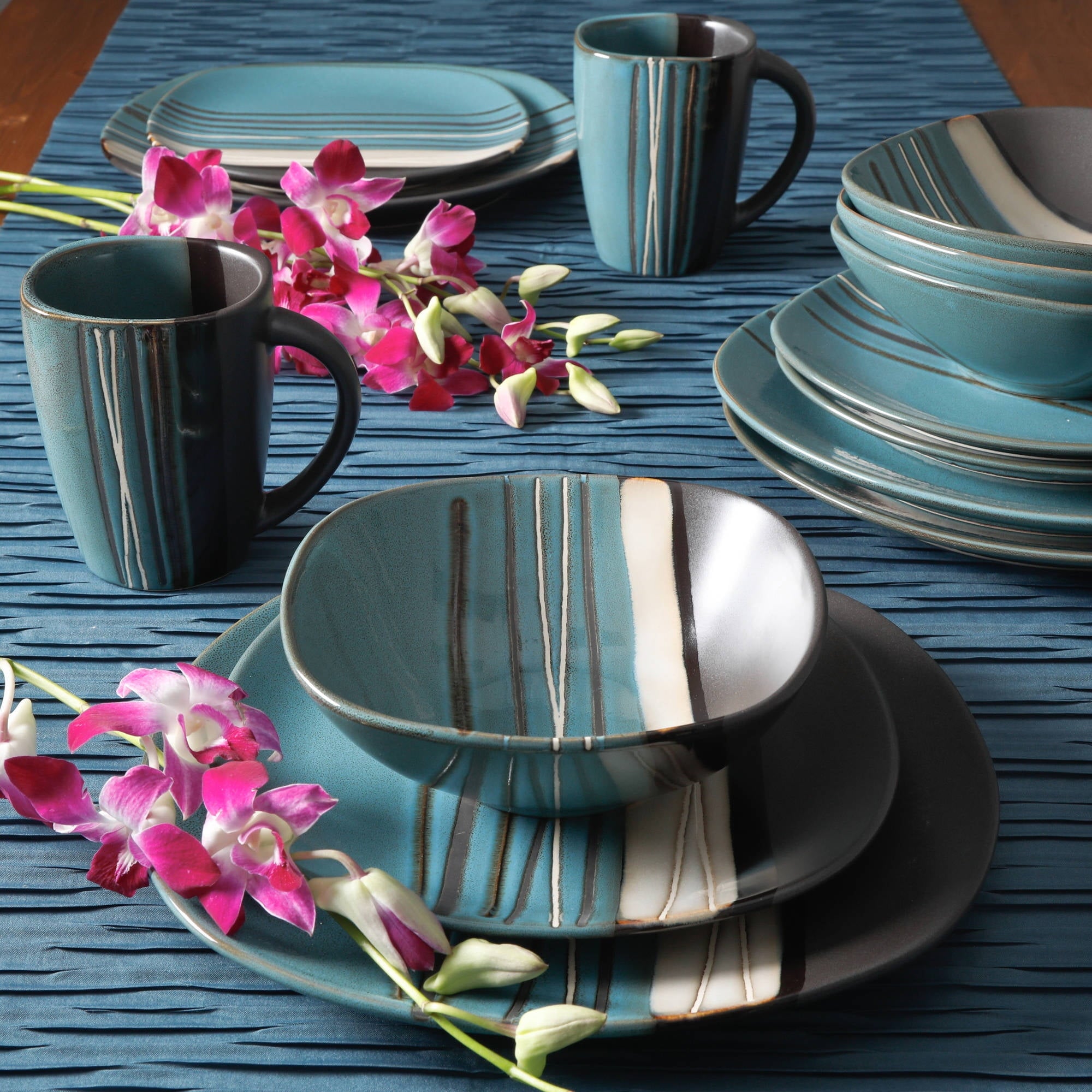  Bazaar Dinnerware, Teal, Set Of 16
