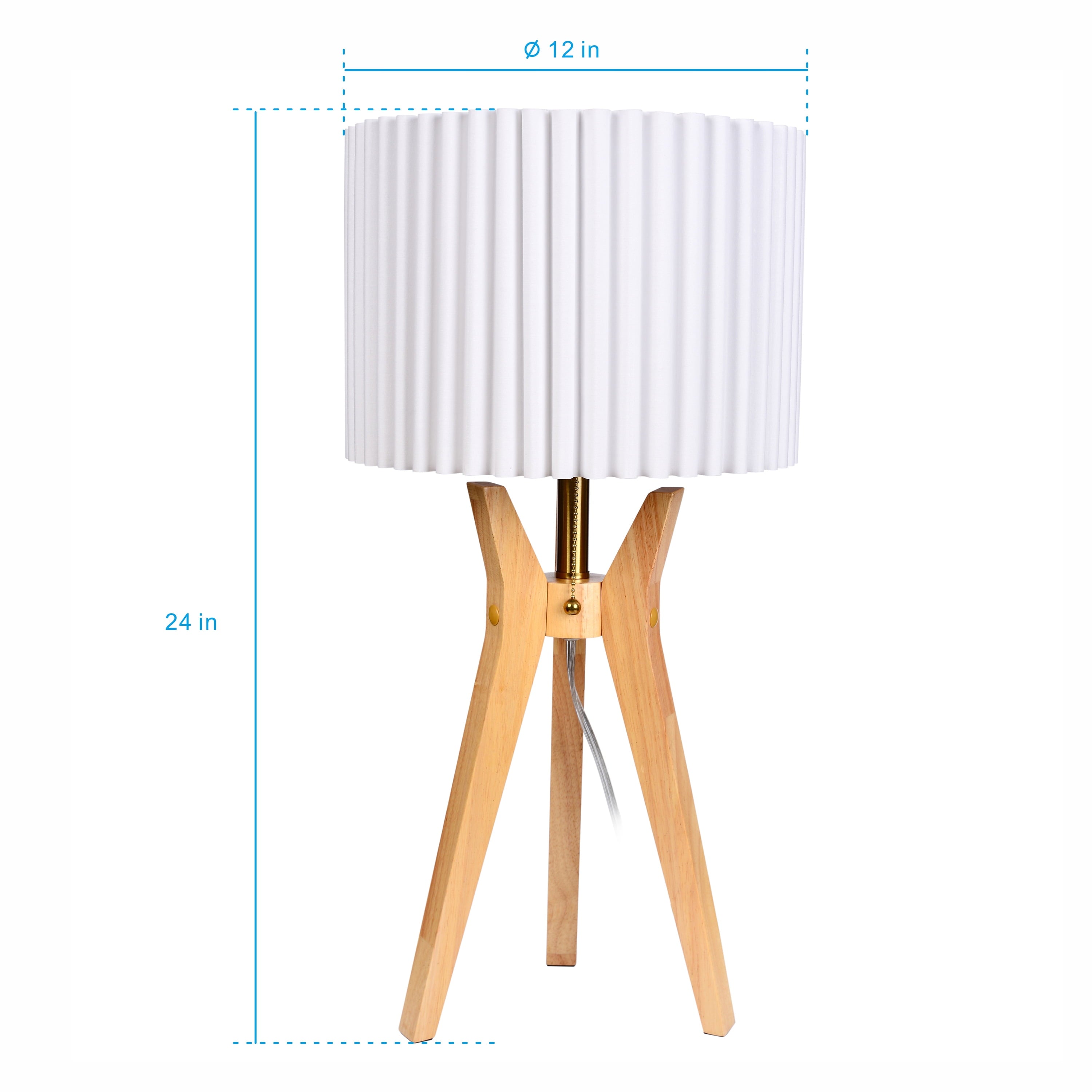  24" Tripod Table Lamp with Natural Wood Base and Pleated Shade