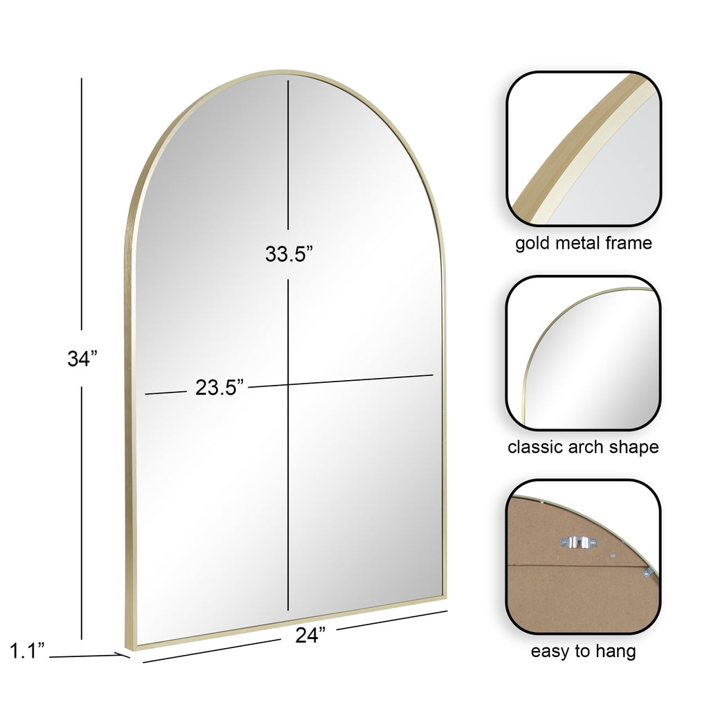  24x34 Gold Arched Large Wall Mirror for Bathroom or Living Room