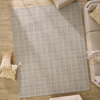  Beige Plaid Wool Indoor Area Rug, 7'10"x9'10"