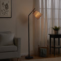  60� Boho Black Angled Floor Lamp with Natural Shade