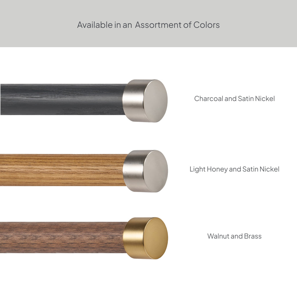 1� Walnut Wood and Brass Endcap Adjustable Single Curtain Rod, 32-120�