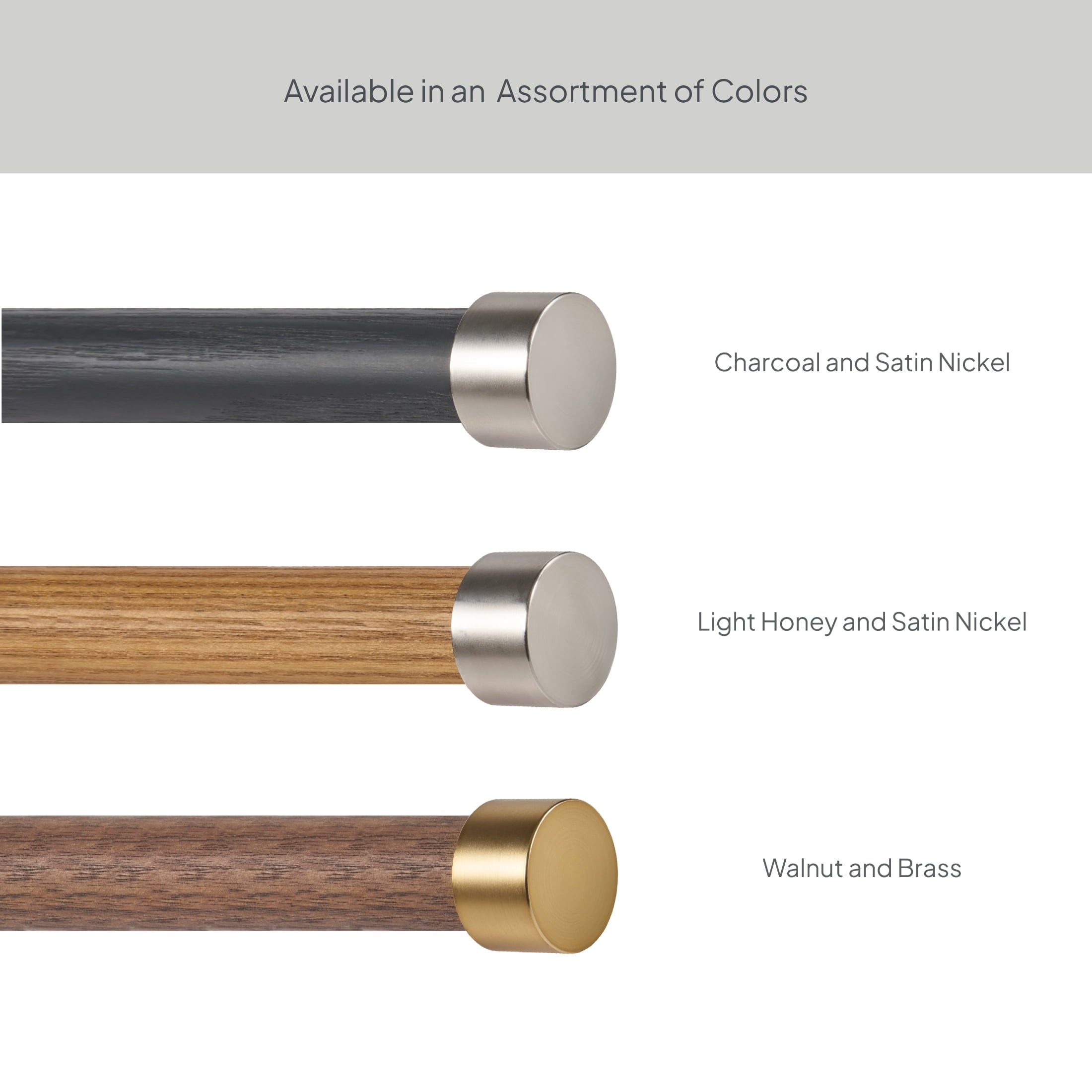  1� Walnut Wood and Brass Endcap Adjustable Single Curtain Rod, 32-120�