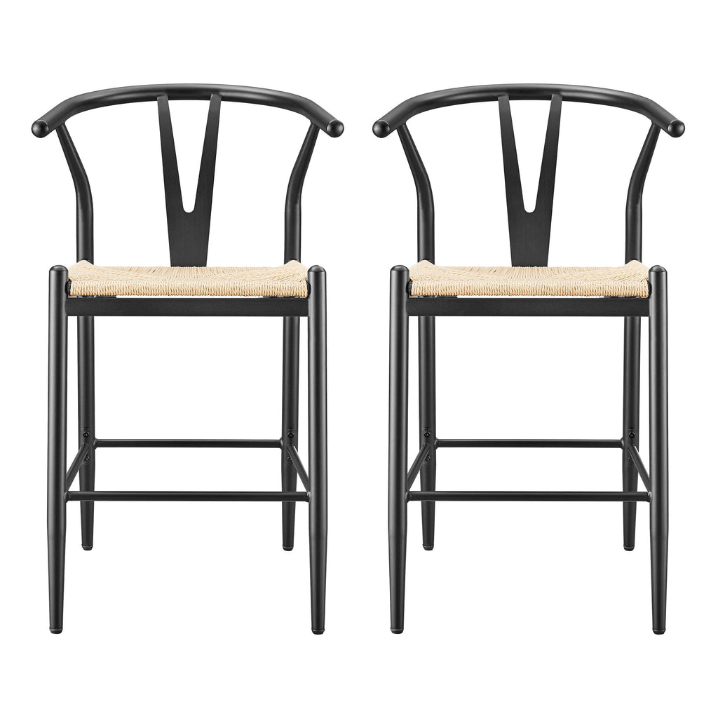  Springwood Wishbone Metal Counter Bar Stool, 2 Pack, Black Color for Indoor