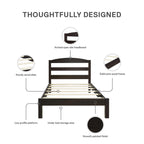  Leighton Kids Twin Size Bed, Wood Platform Bed Frame, Espresso