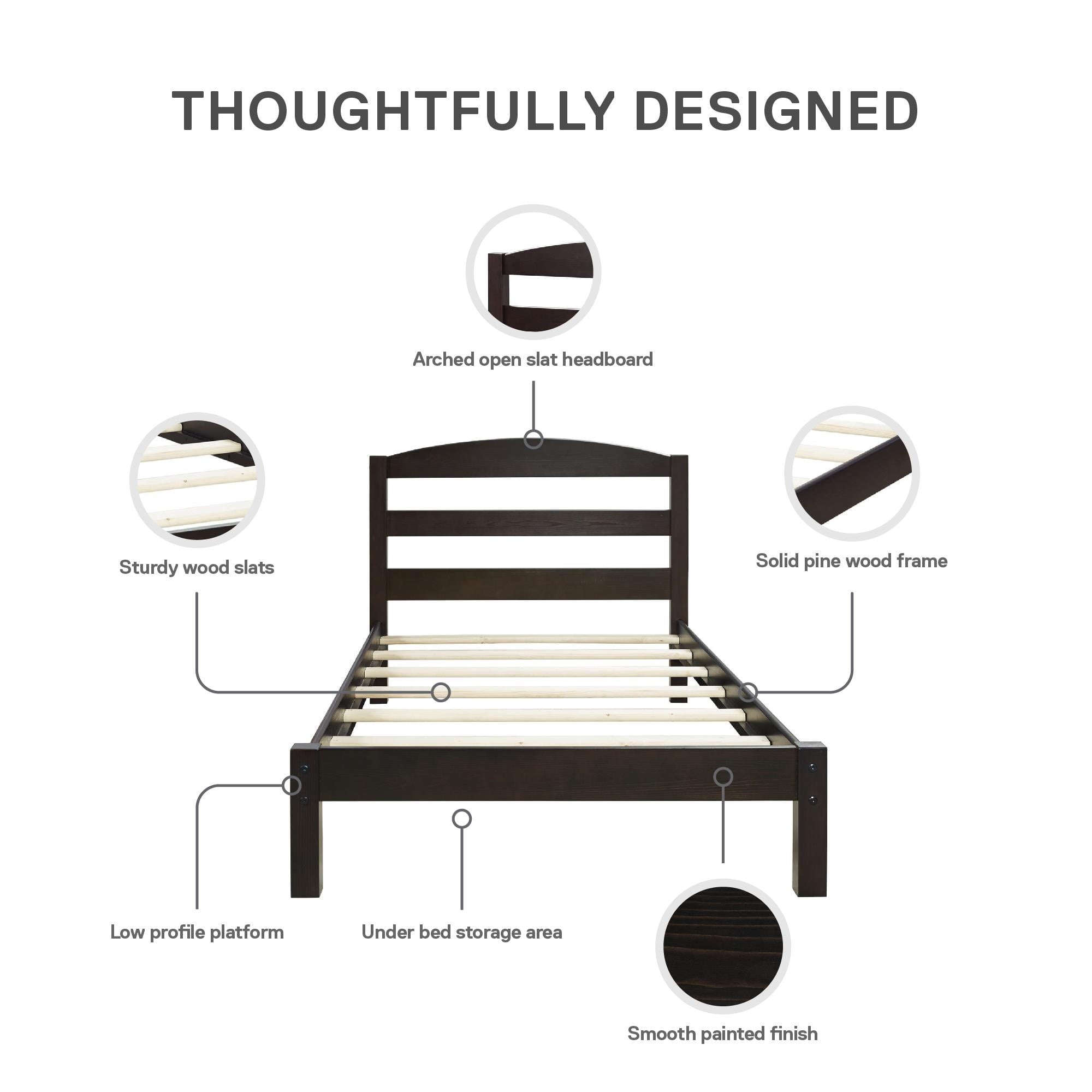  Leighton Kids Twin Size Bed, Wood Platform Bed Frame, Espresso