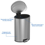  Kitchen Trash Can, 10.5 Gallon Stainless Steel Oval Step Garbage Bin with Soft Close Lid, Silver